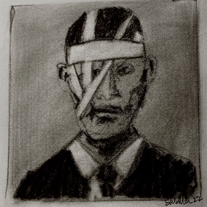 Bandaged head (charcoal, 20220802) Stephen J. Williams